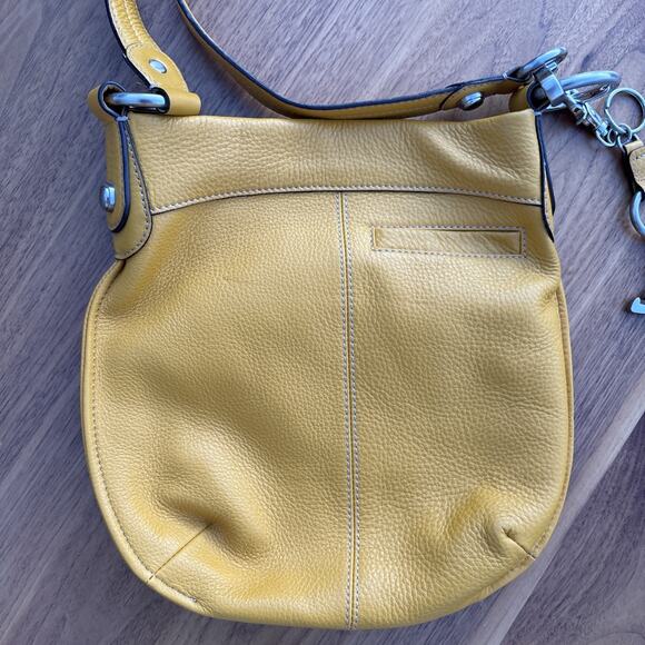 B. Makowsky Yellow Soft Pebbled Leather Crossbody Convertible Strap Bag Purse - Picture 6 of 8